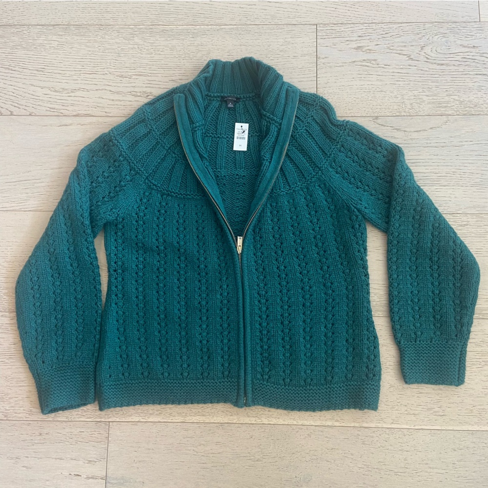 Talbots Green Zip Cardigan Medium Cotton Blend Lightweight NWT - Picture 5 of 8